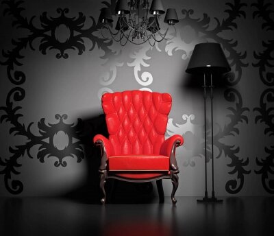 Интерьеры красное кресло